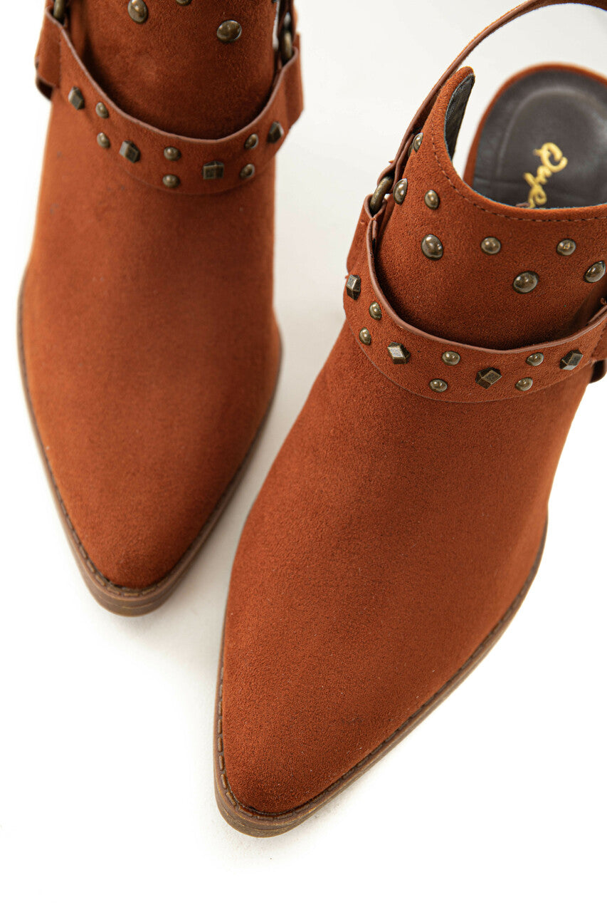 Dark Rust Faux Suede Mule Heel Studded Bootie