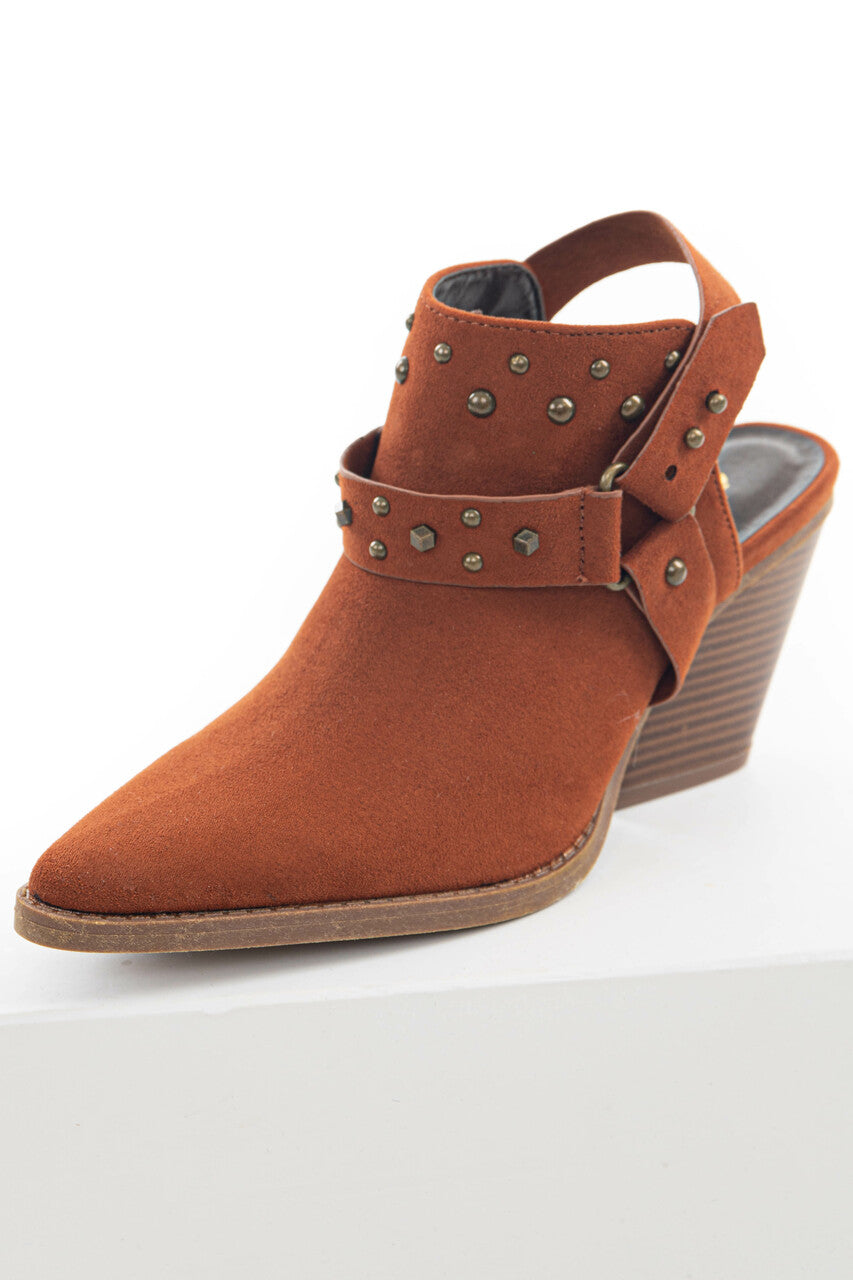 Dark Rust Faux Suede Mule Heel Studded Bootie