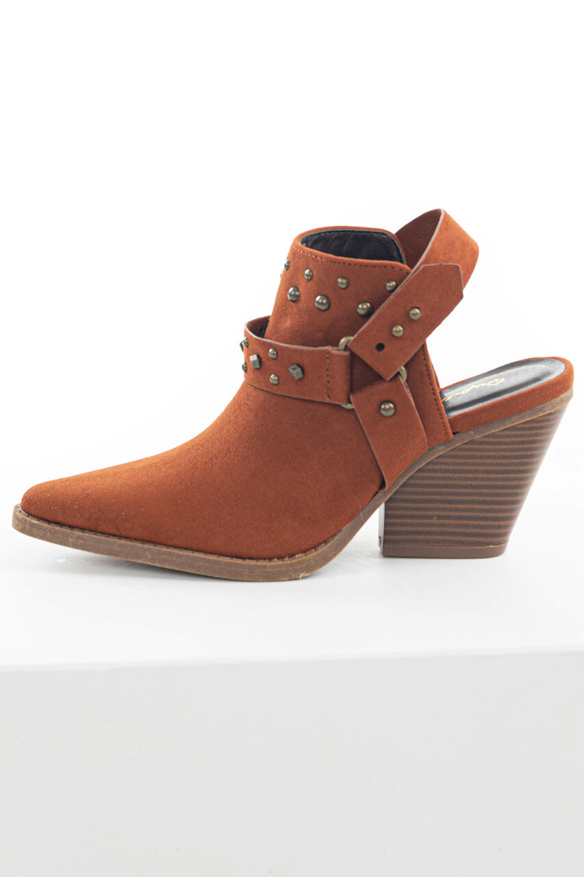 Dark Rust Faux Suede Mule Heel Studded Bootie