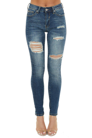Dark Vintage Wash High Rise Distressed Skinny Jeans