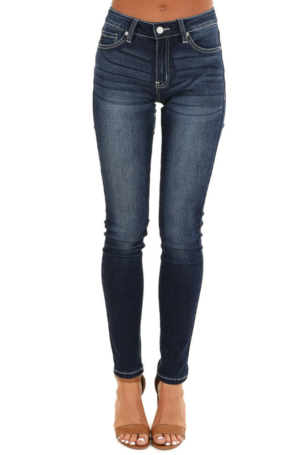 Dark Wash 5 Pocket Stretchy Skinny Denim Jeans front view