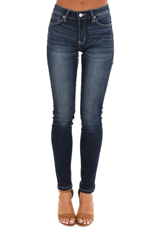 Dark Wash 5 Pocket Stretchy Skinny Denim Jeans front view