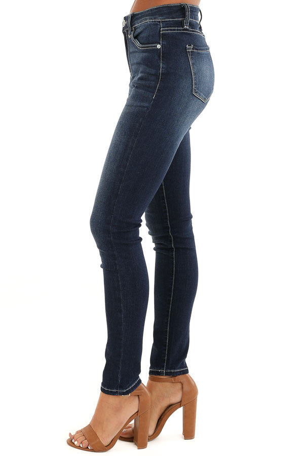 Dark Wash 5 Pocket Stretchy Skinny Denim Jeans side view