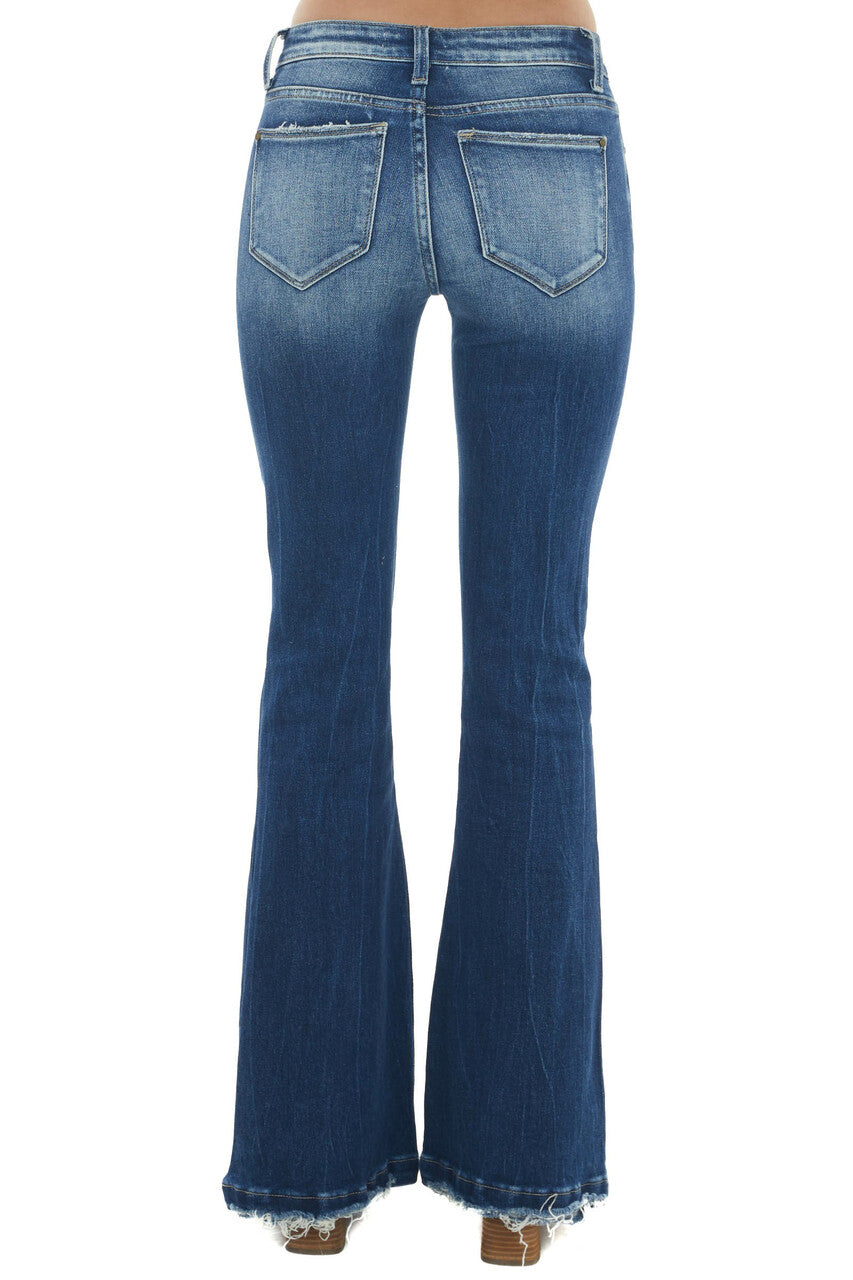 Dark Wash High Rise Distressed Flare Jeans