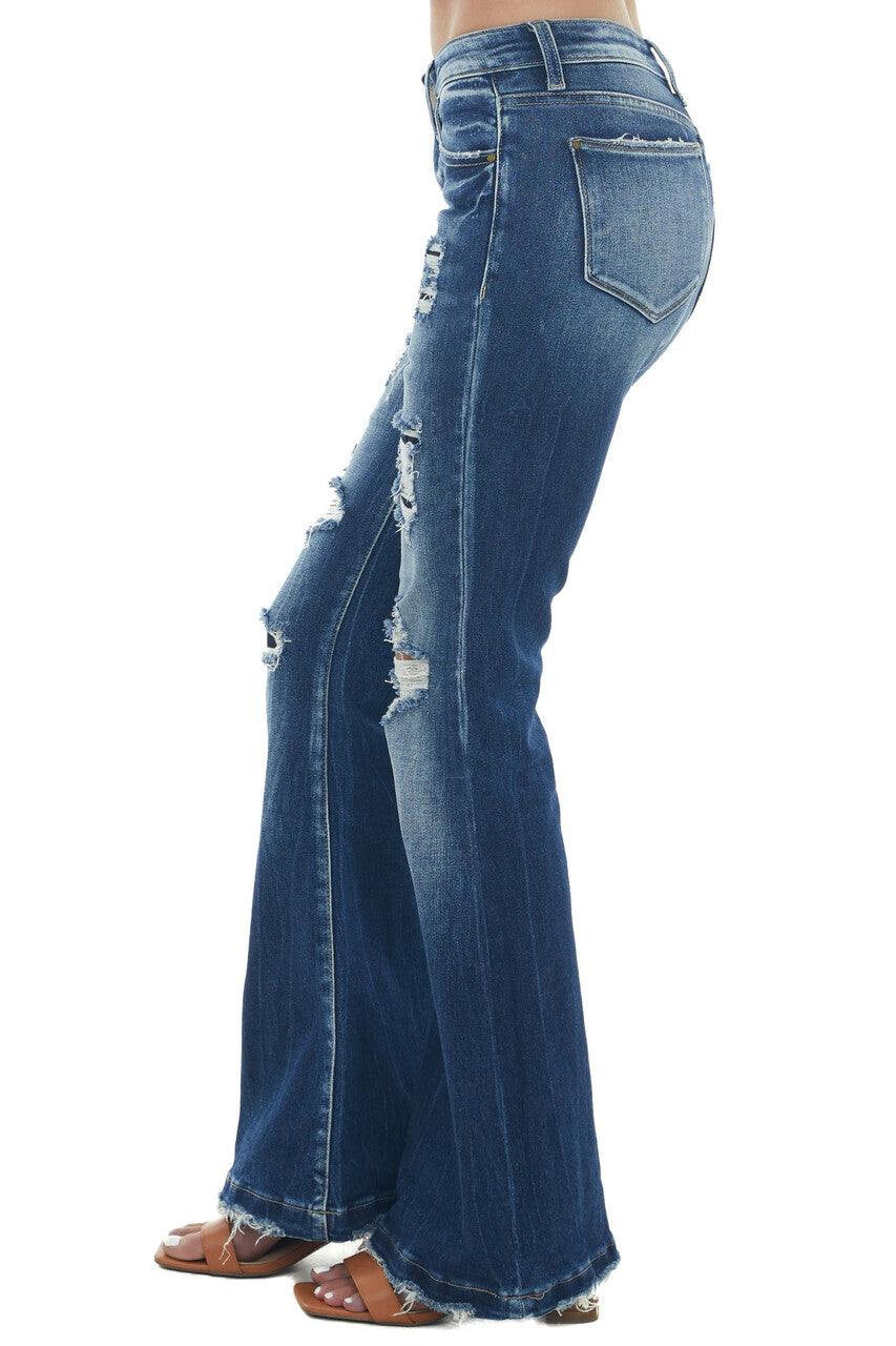 Dark Wash High Rise Distressed Flare Jeans