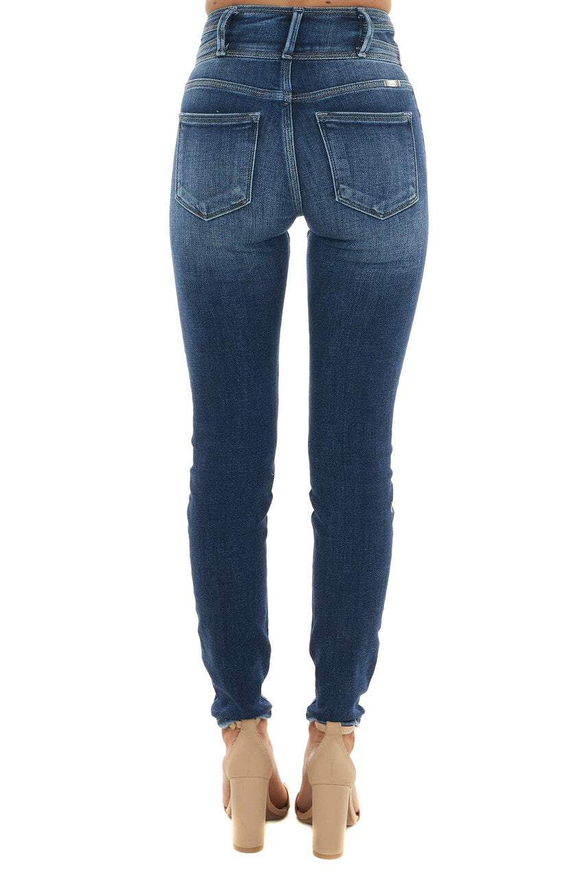 Dark Wash High Rise Double Button Skinny Jeans