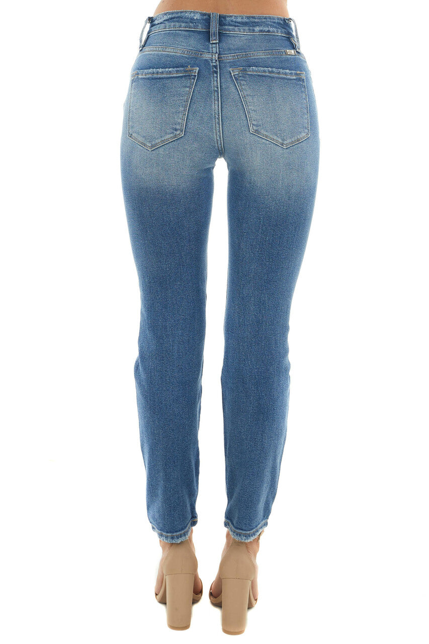 Dark Wash High Rise Torn Straight Leg Jeans 