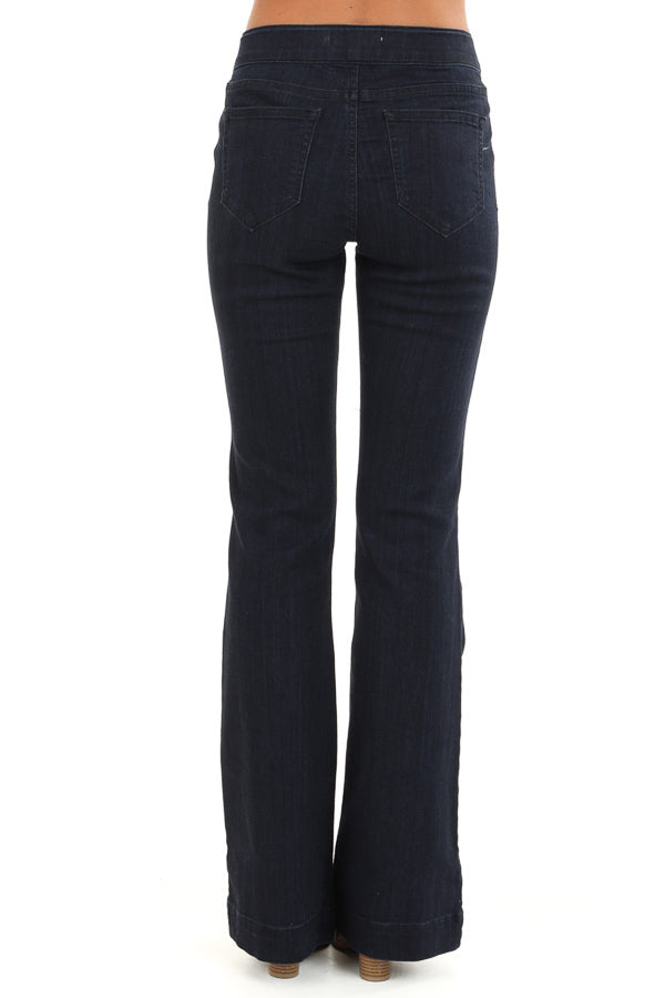 Dark Wash Mid Rise Stretchy Denim Flare Jegging Jeans back view
