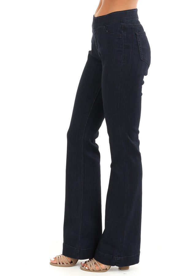 Dark Wash Mid Rise Stretchy Denim Flare Jegging Jeans side view