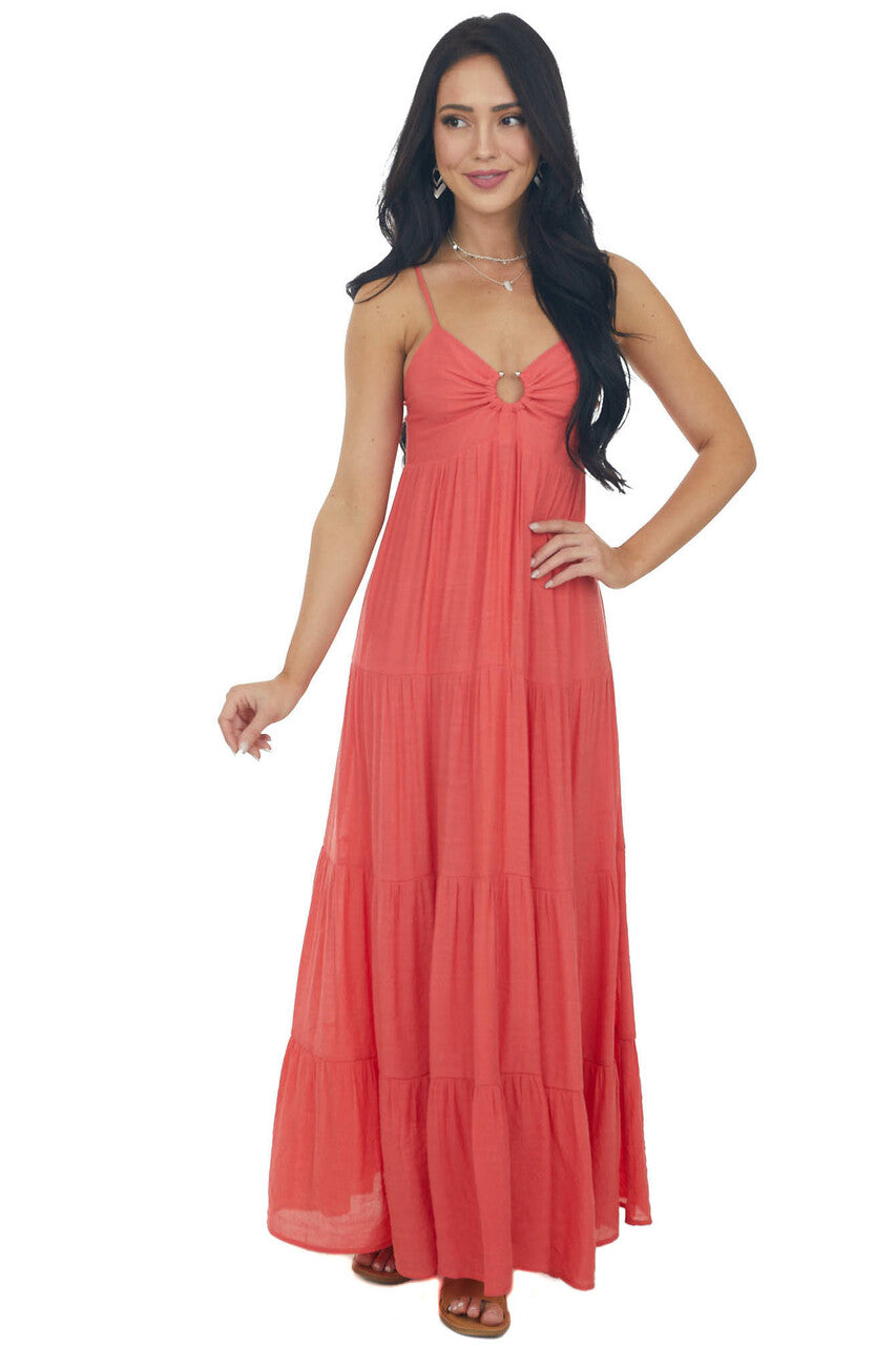 Dark Watermelon Sleeveless Tiered Maxi Dress