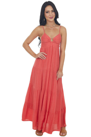 Dark Watermelon Sleeveless Tiered Maxi Dress