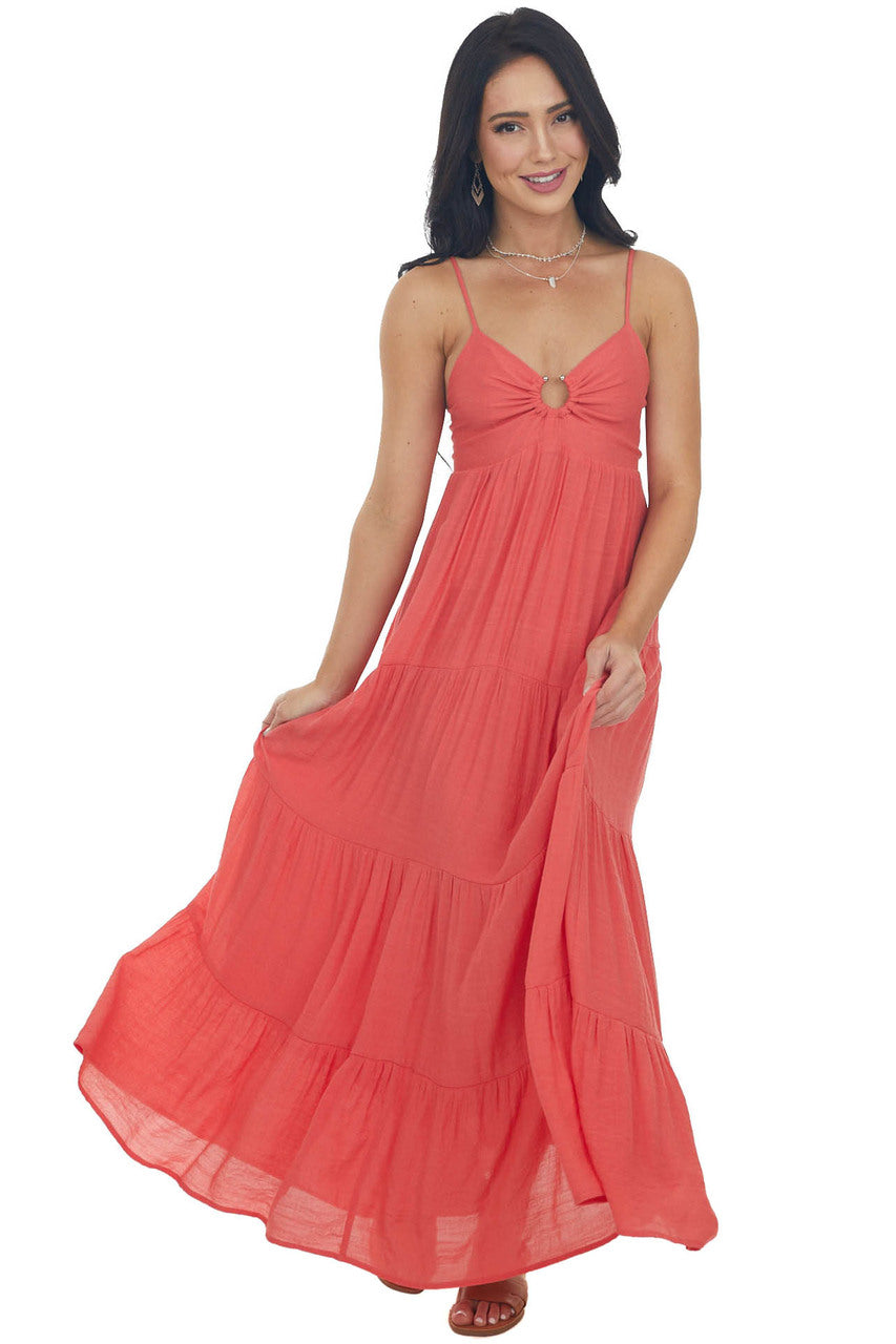 Dark Watermelon Sleeveless Tiered Maxi Dress