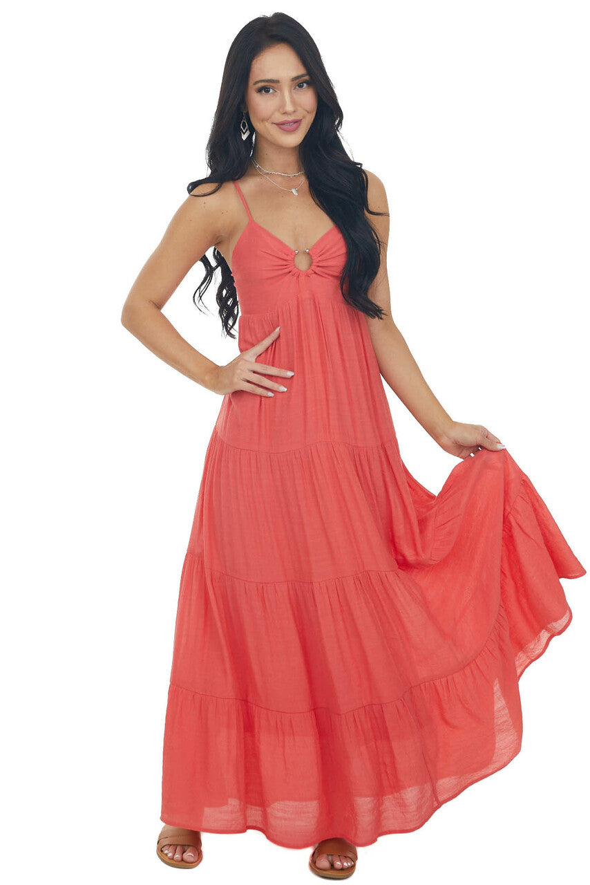 Dark Watermelon Sleeveless Tiered Maxi Dress
