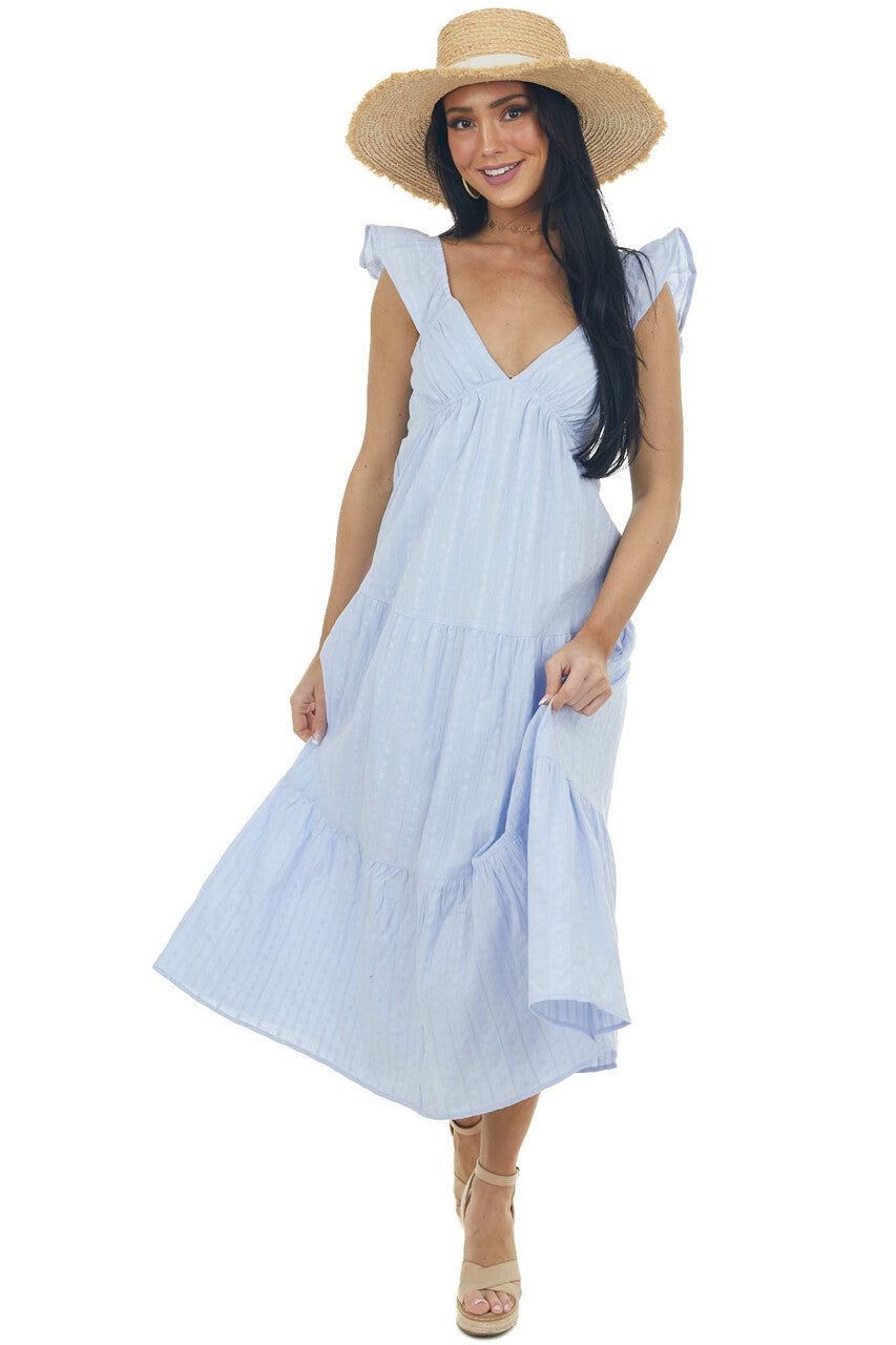 Deep Periwinkle Tiered V Neck Woven Midi Dress 
