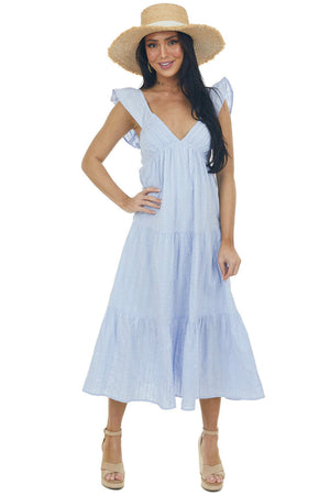 Deep Periwinkle Tiered V Neck Woven Midi Dress 