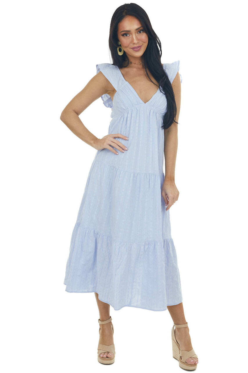 Deep Periwinkle Tiered V Neck Woven Midi Dress 