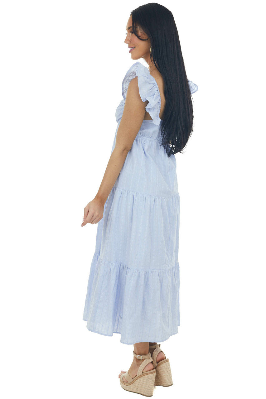 Deep Periwinkle Tiered V Neck Woven Midi Dress 