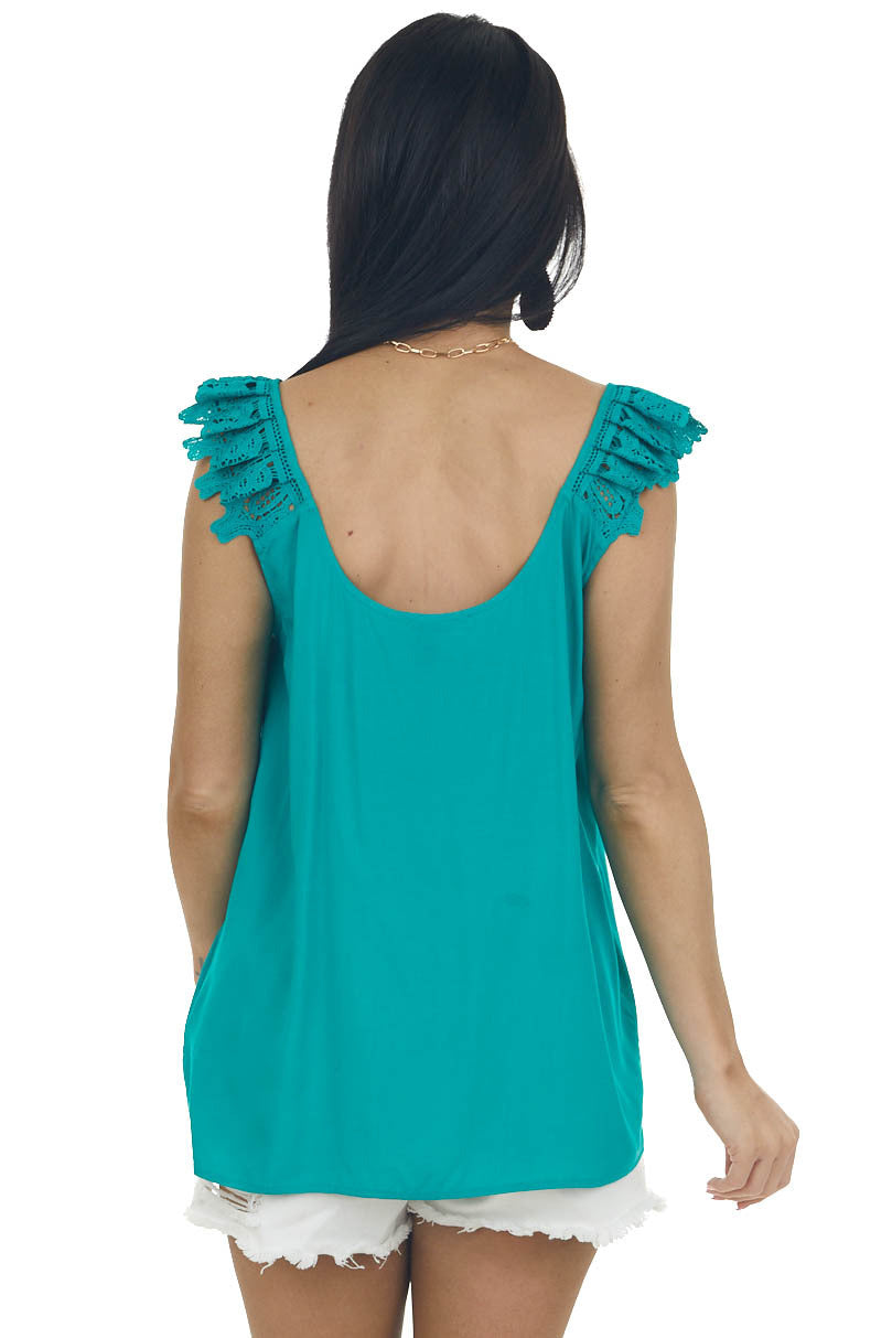 Deep Teal Lace Strap Scoop Neck Blouse