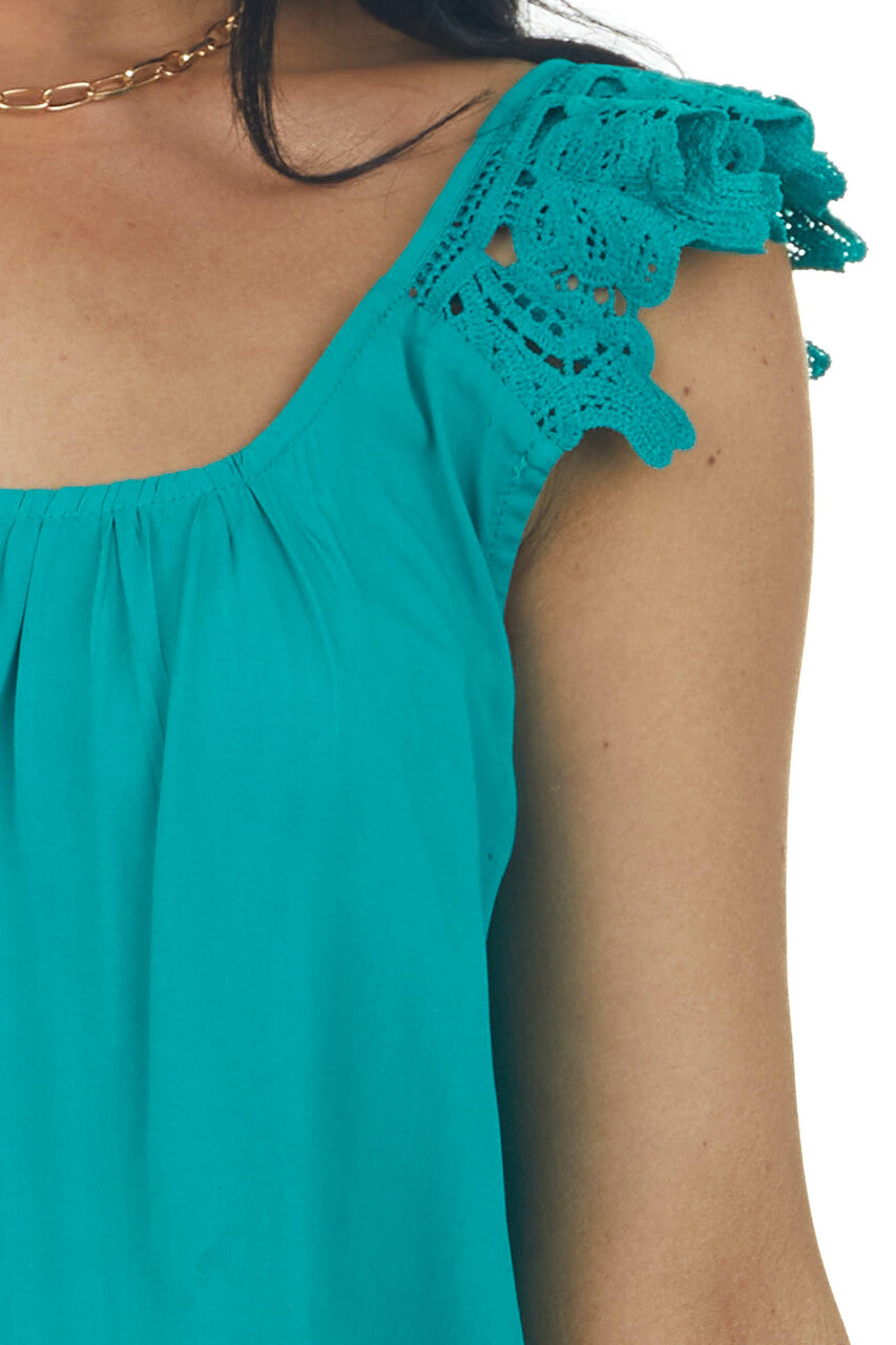 Deep Teal Lace Strap Scoop Neck Blouse