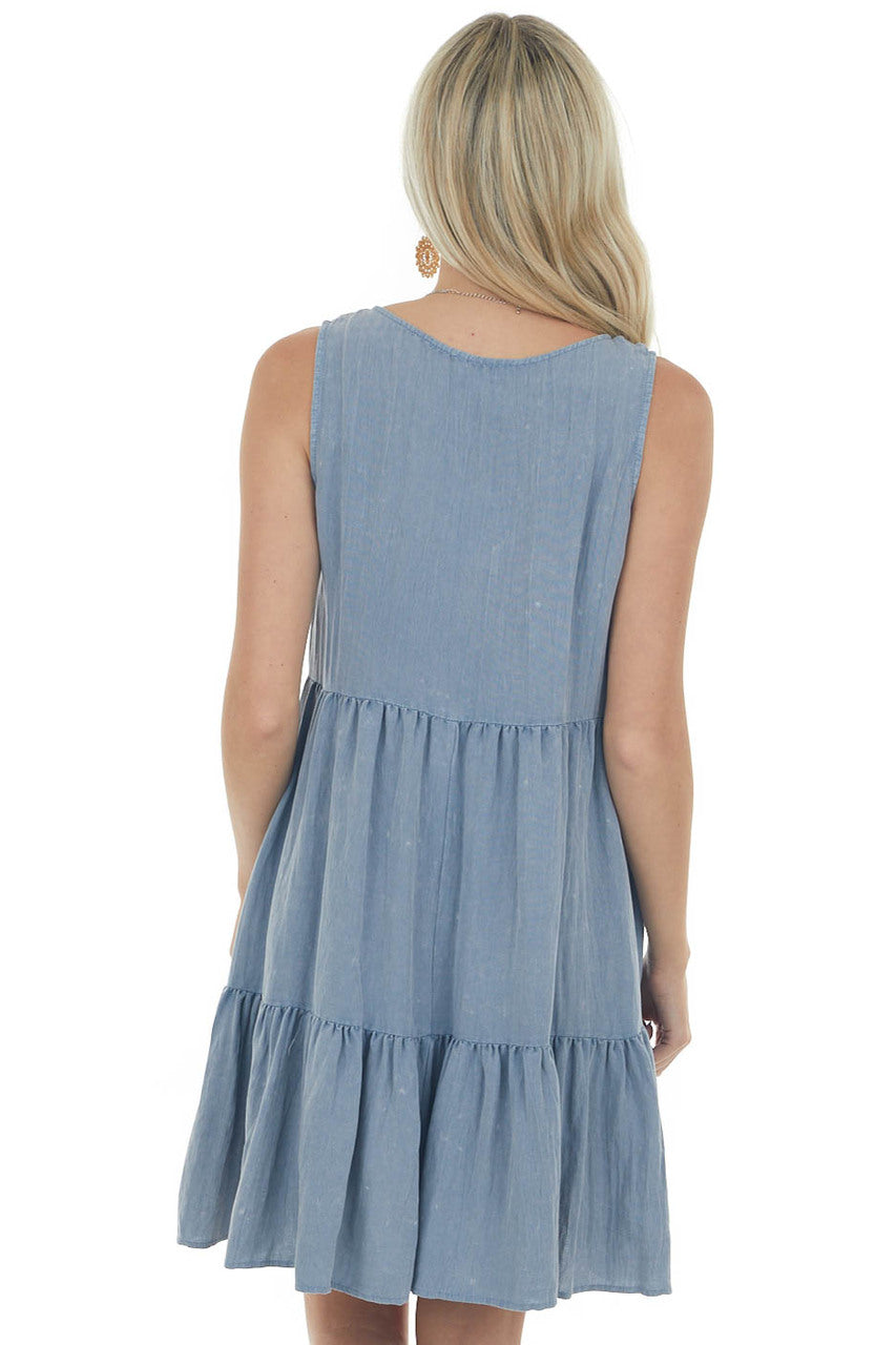 Denim Button Up Sleeveless Tiered Woven Dress