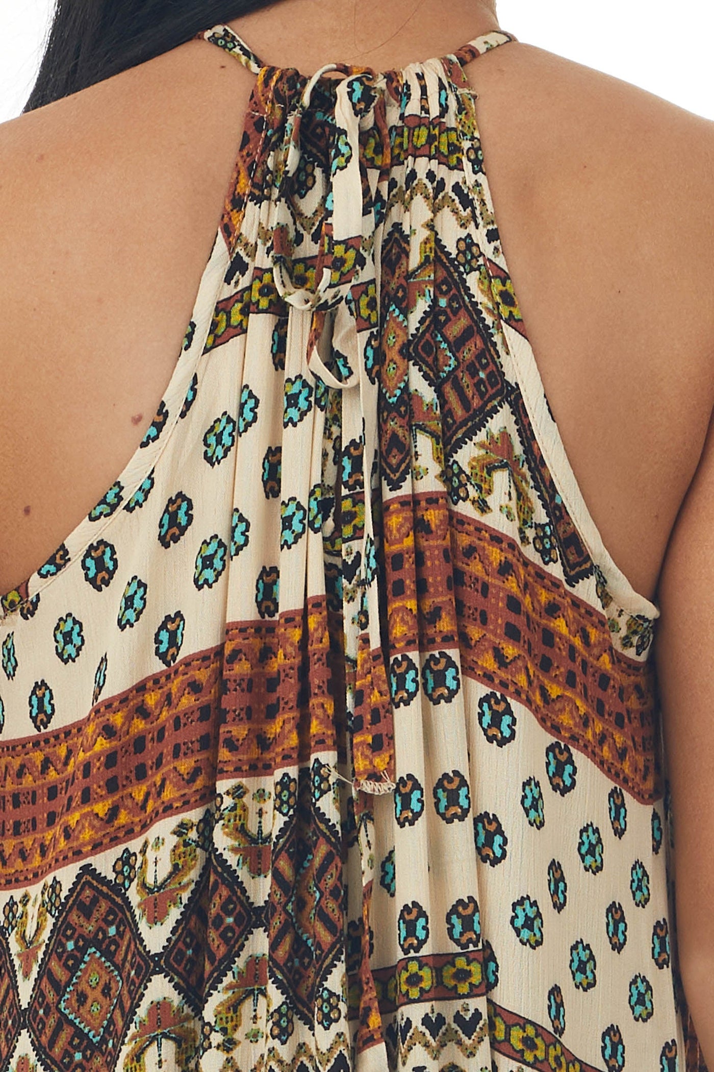 Desert Sand Abstract Print Halter Woven Dress