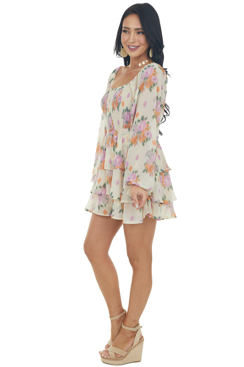 Desert Sand Floral Print Long Sleeve Romper
