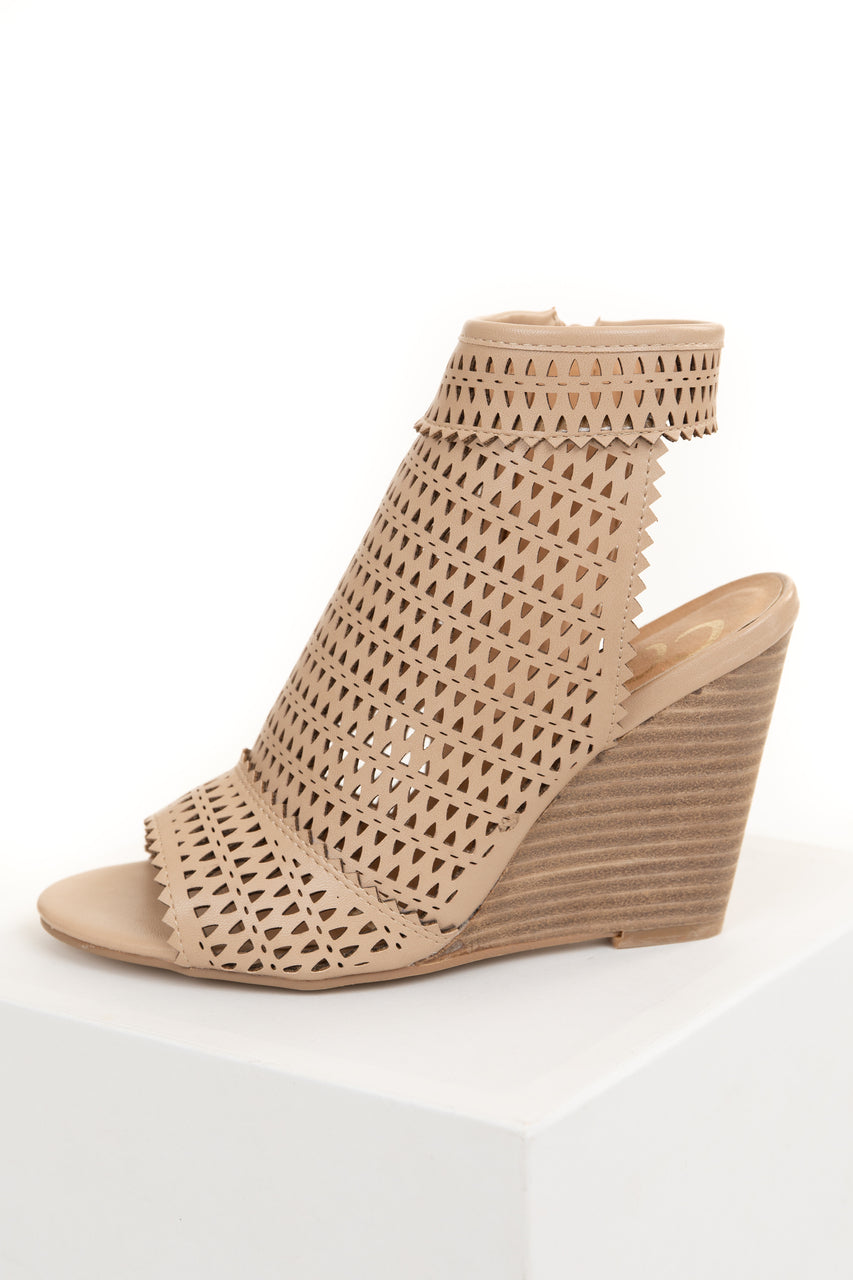 Desert Sand Geometric Cut Open Toe Wedge Heel
