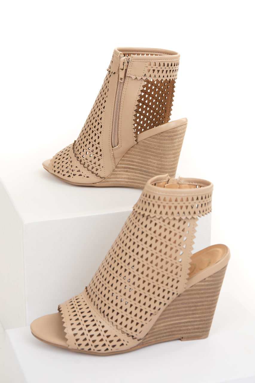 Desert Sand Geometric Cut Open Toe Wedge Heel