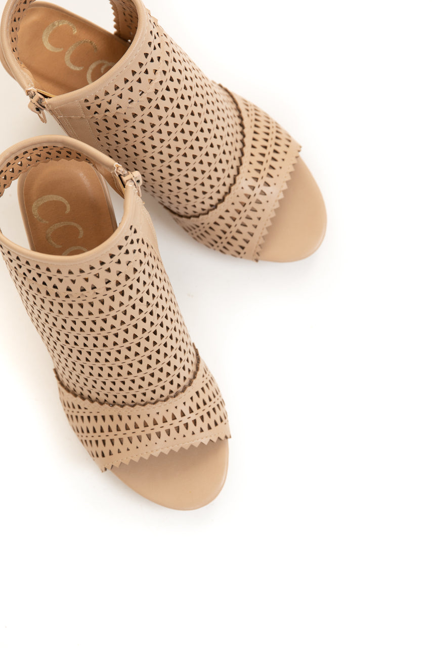 Desert Sand Geometric Cut Open Toe Wedge Heel