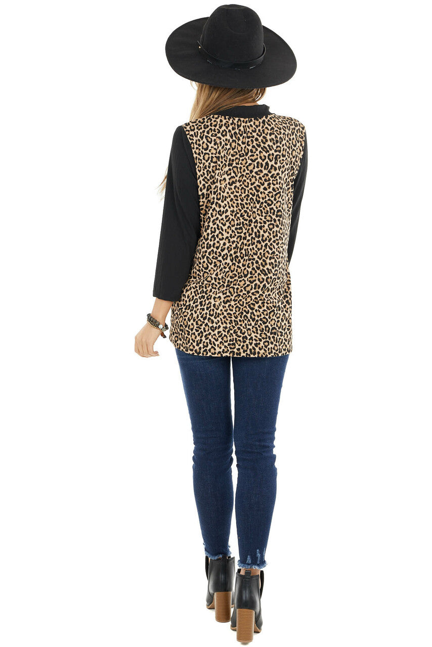 Desert Sand Leopard Print Top with Cutout Neck Detail 