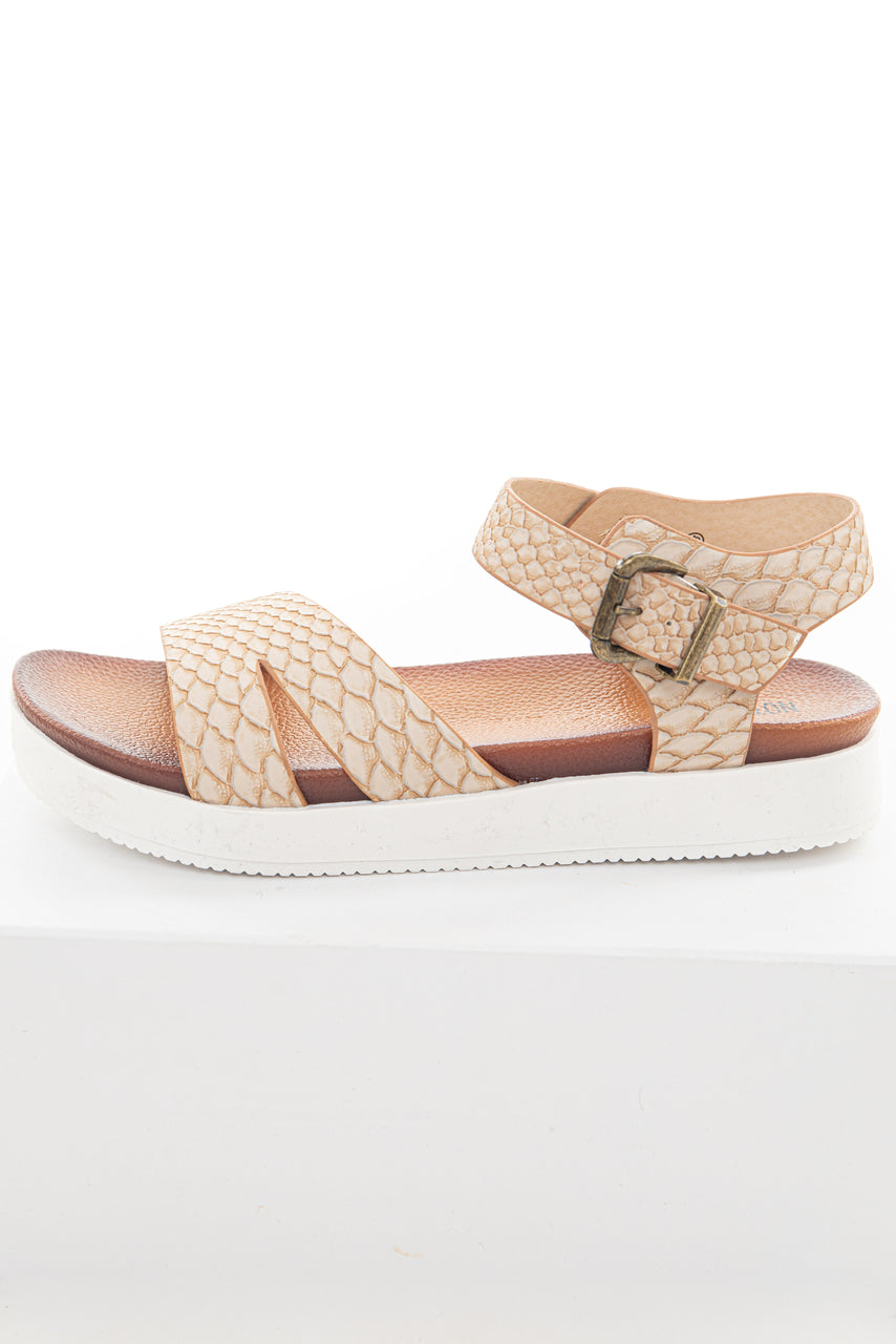 Desert Sand Snakeskin Crossover Strap Sandal