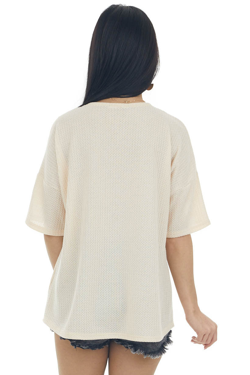Desert Sand Waffle Knit Top with V Neckline