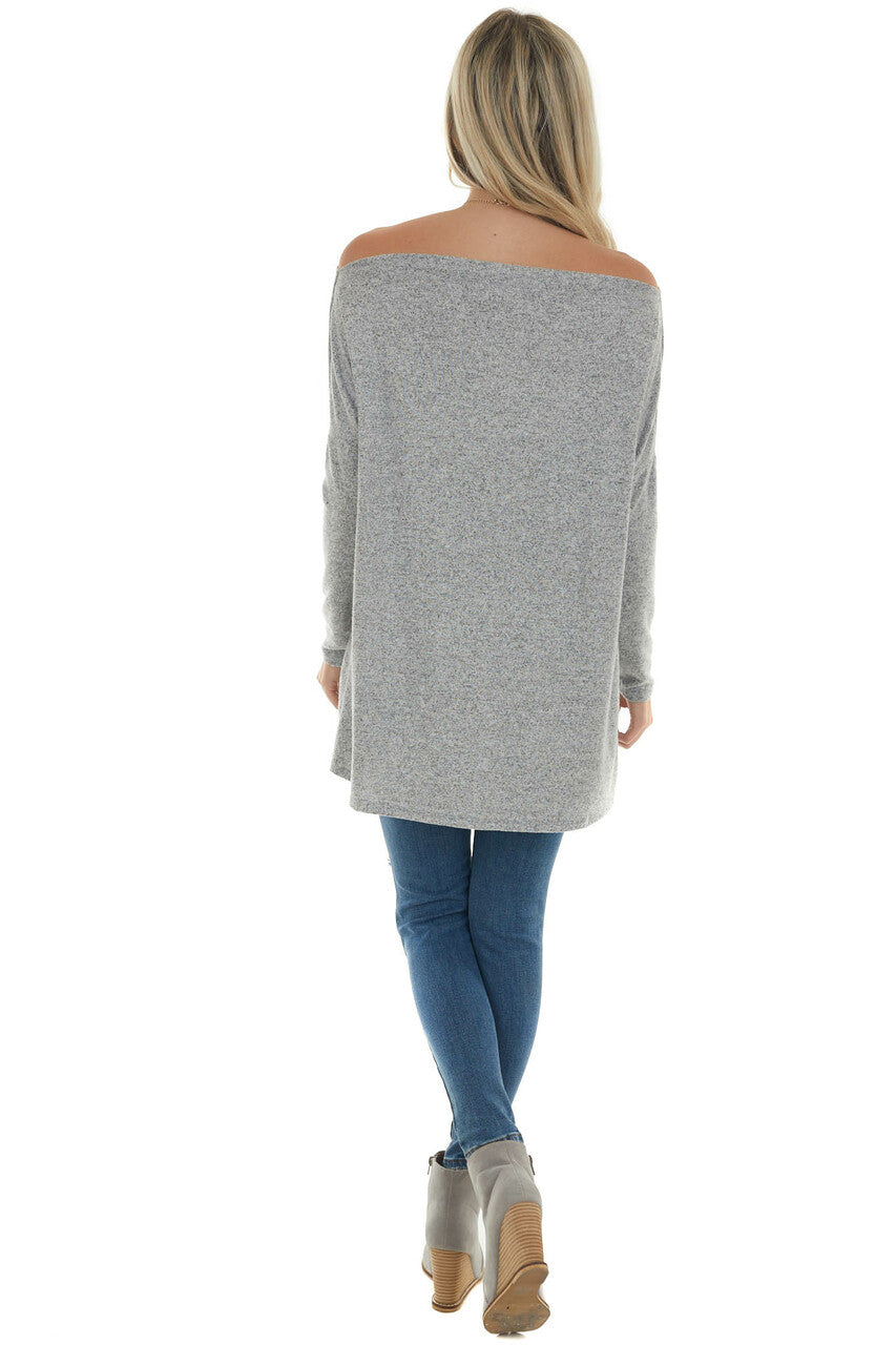 Dove Grey Two Tone Off the Shoulder Long Sleeve Knit Top