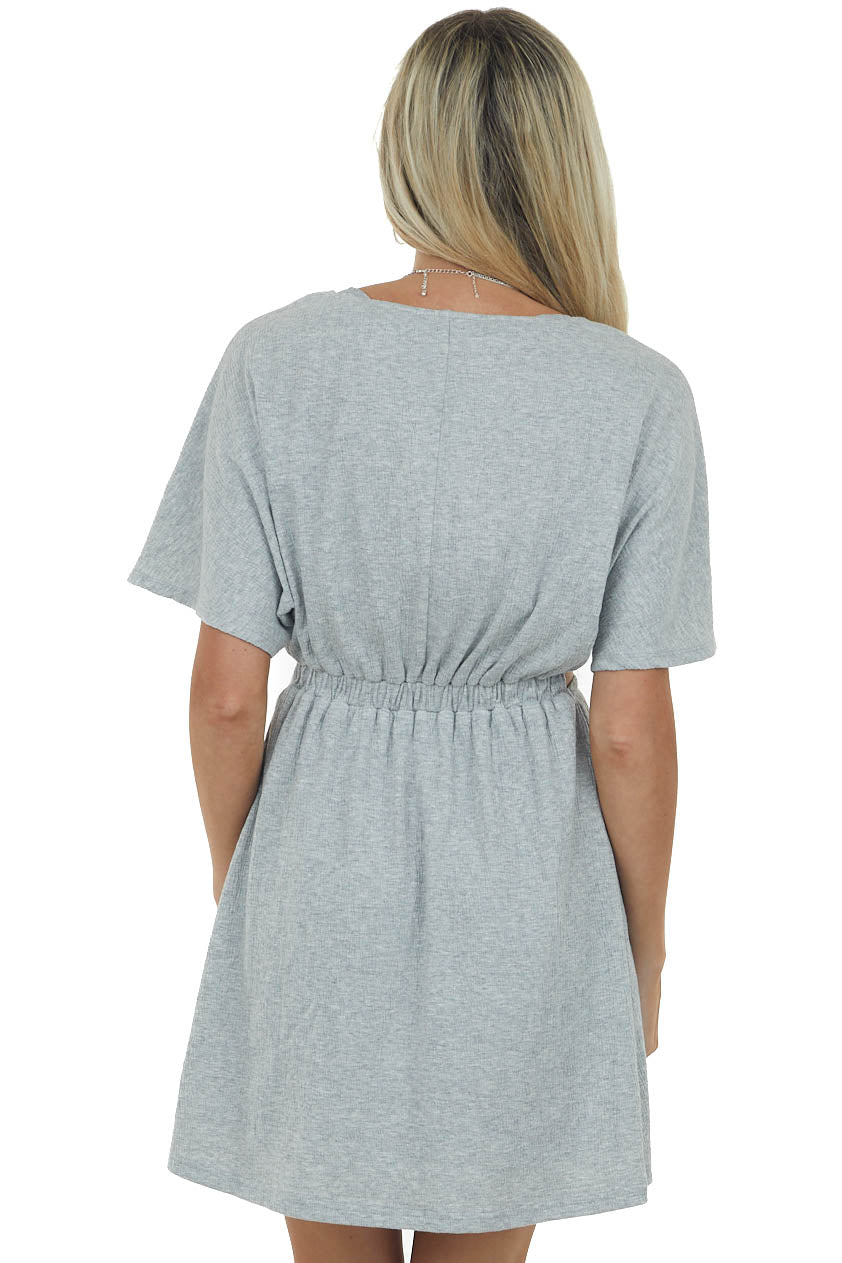 Dove Grey Waist Cut Out Crinkle Knit Mini Dress