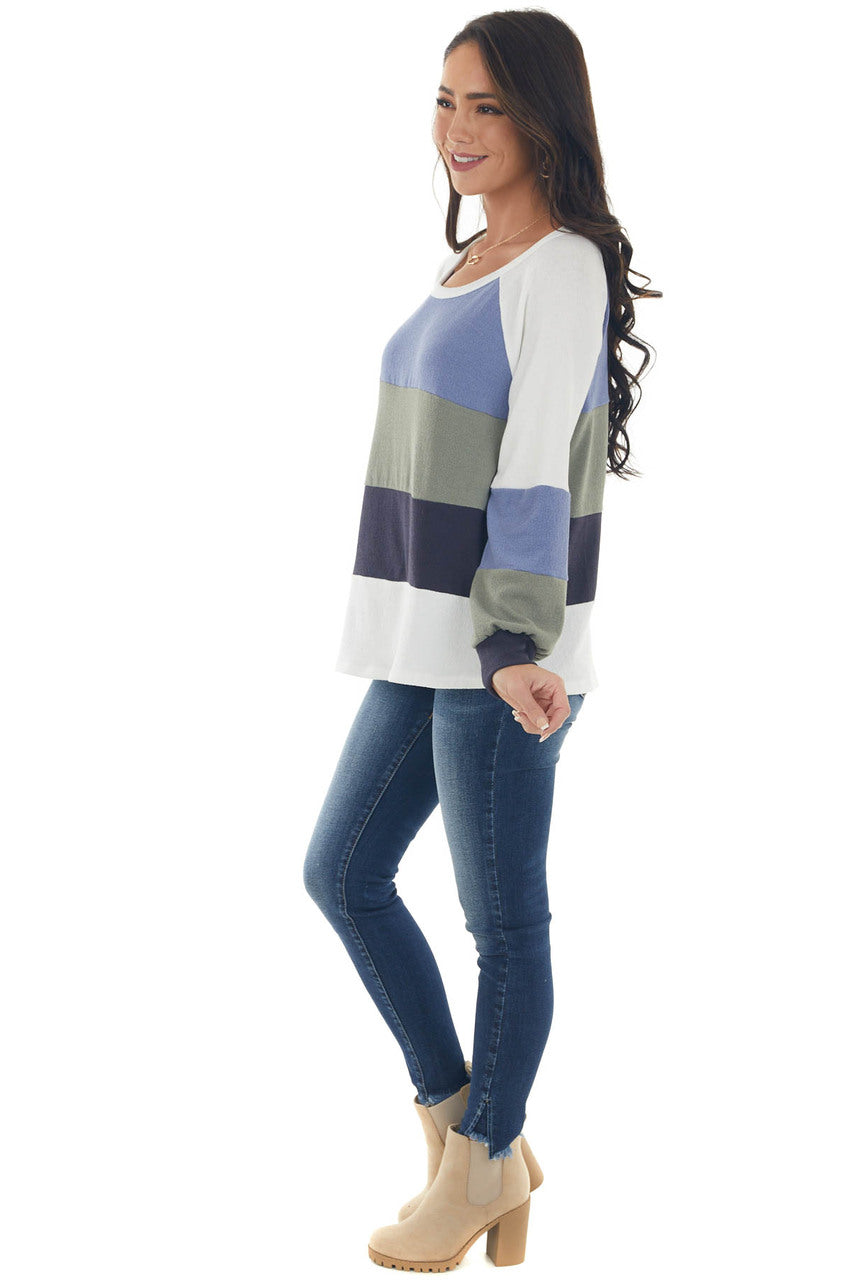 Dusty Blue Colorblock Long Sleeve Knit Top 