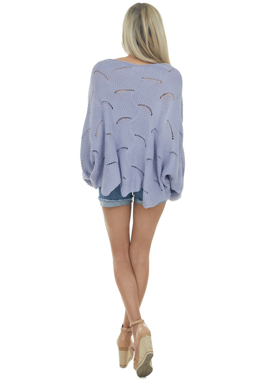 Dusty Blue Scalloped Pointelle Light Sweater