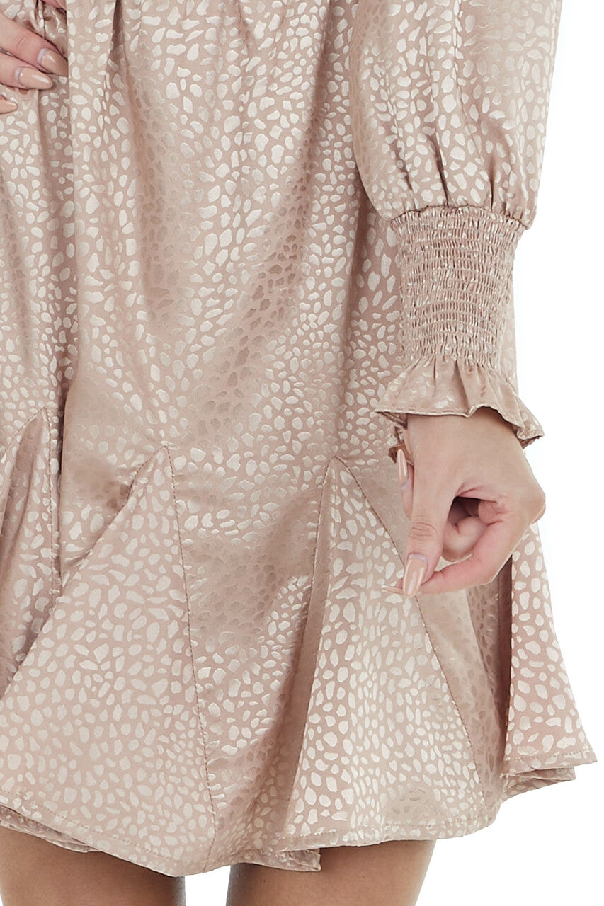 Dusty Blush Cheetah Print Long Sleeve Mini Dress with Pleats