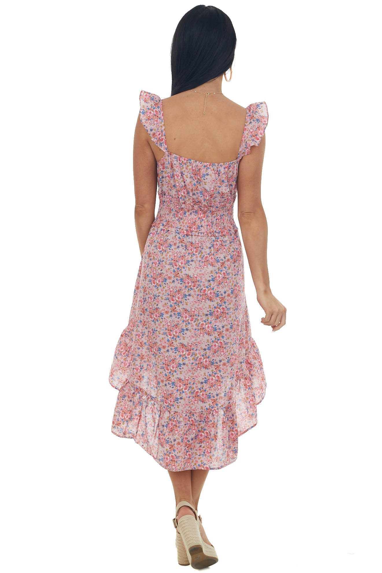 Dusty Blush Floral Sleeveless High Low Dress
