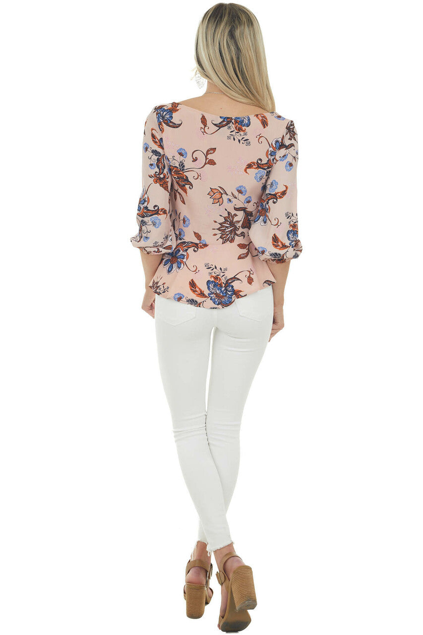 Dusty Blush Floral Smocked Long Sleeve Blouse 