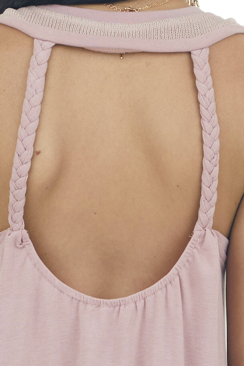 Dusty Blush Open Back Braided Strap Tank Top