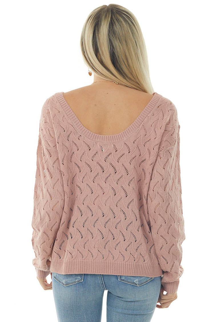 Dusty Blush Open Back Pointelle Knit Sweater