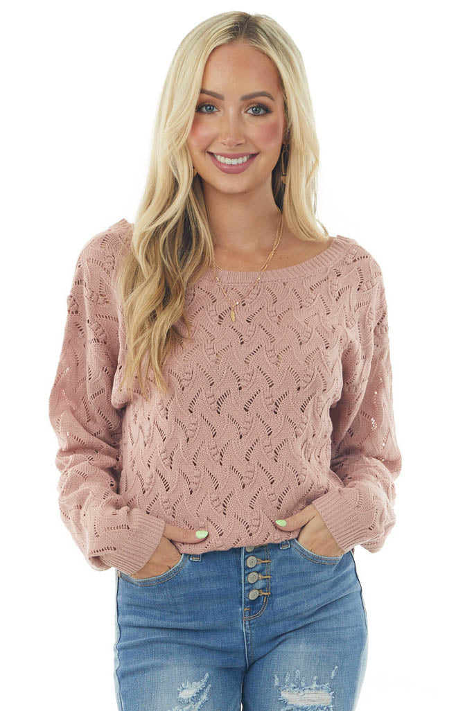 Dusty Blush Open Back Pointelle Knit Sweater
