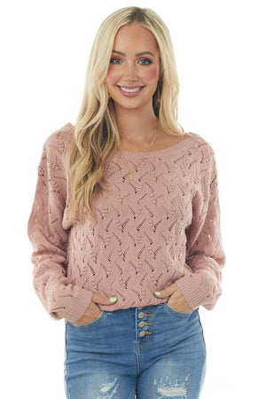 Dusty Blush Open Back Pointelle Knit Sweater