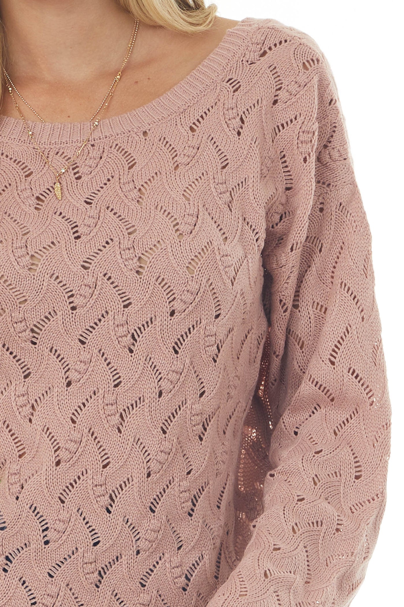 Dusty Blush Open Back Pointelle Knit Sweater