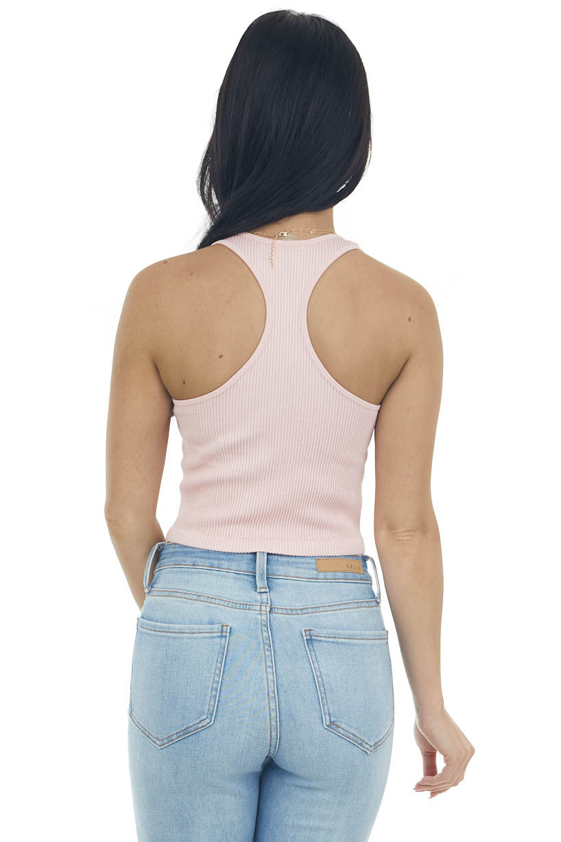 Dusty Blush Ribbed Knit Racerback Crop Tank 