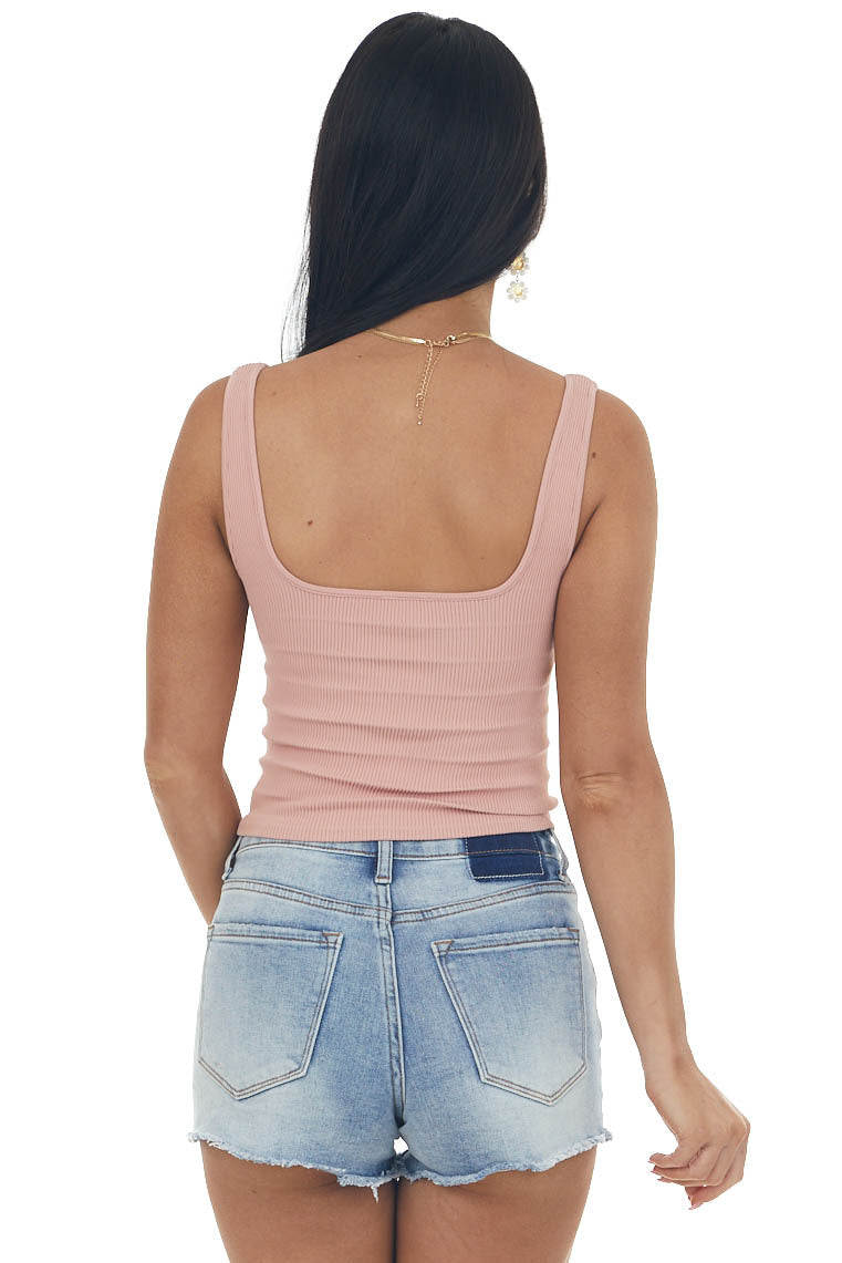 Dusty Coral Ribbed Square Neck Crop Tank