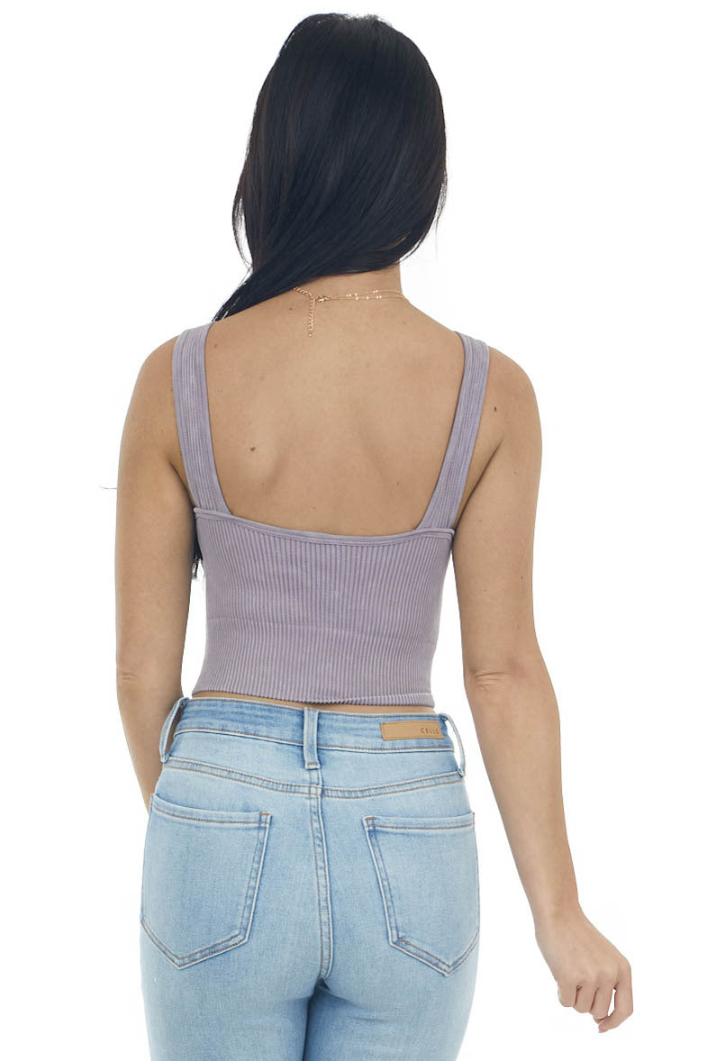 Dusty Lilac Washed Ribbed Halter Crop Tank