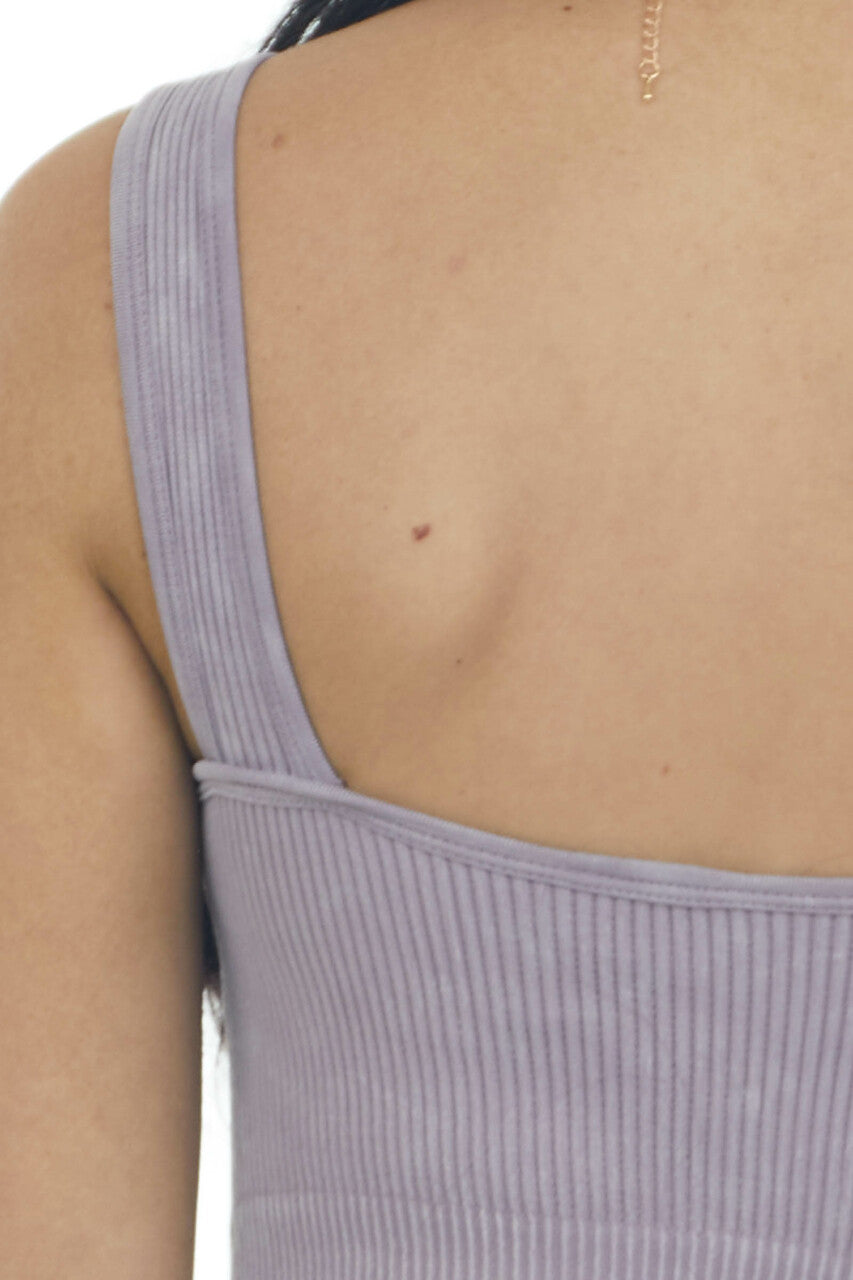 Dusty Lilac Washed Ribbed Halter Crop Tank