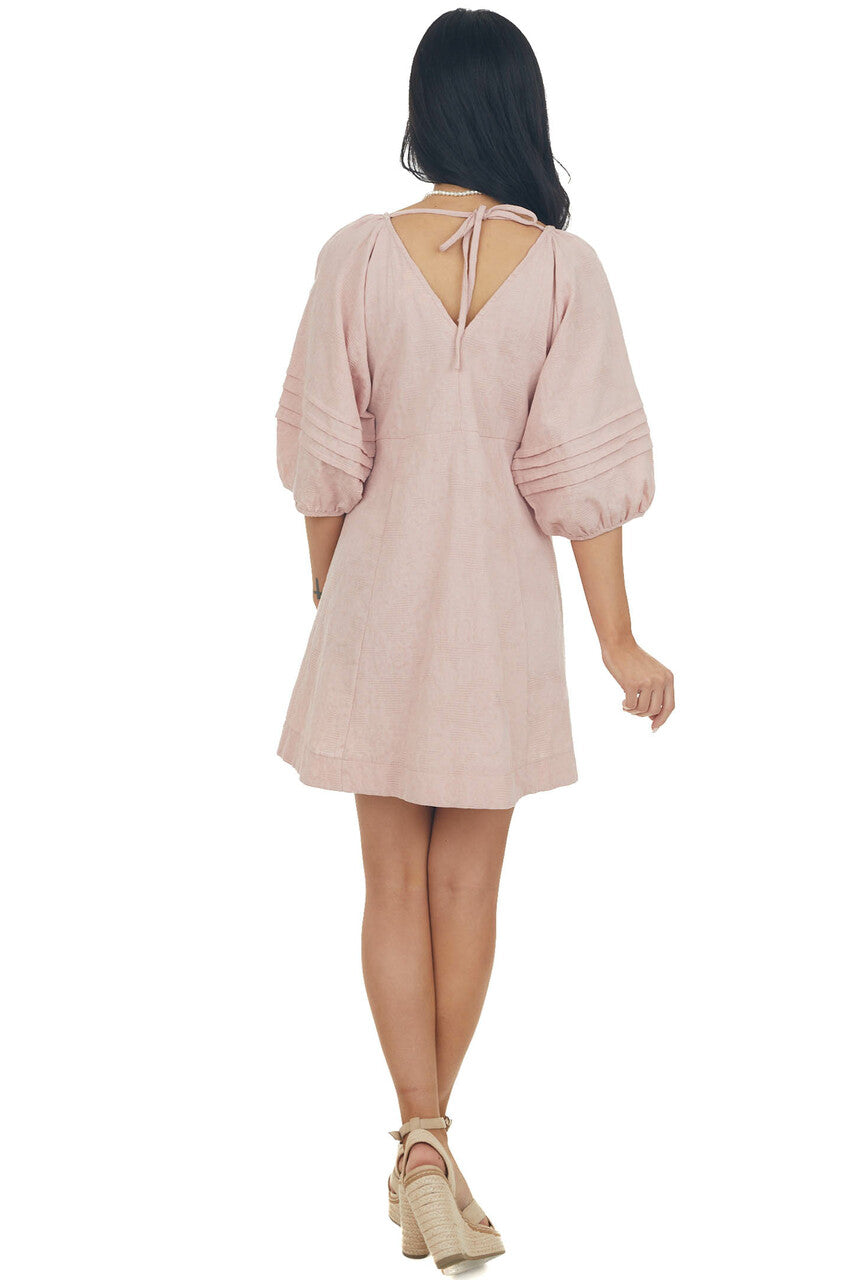 Dusty Mauve Short Dress with Balloon Sleeves