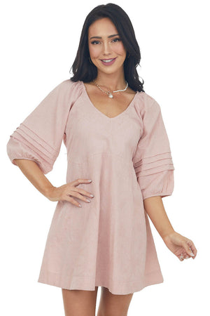 Dusty Mauve Short Dress with Balloon Sleeves